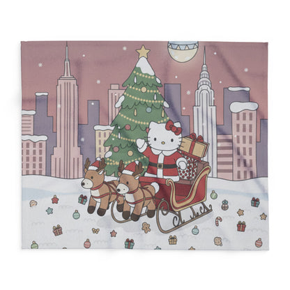 Hello Kitty Santa Sleigh Fleece Blanket – Cute Christmas Tree Holiday Throw