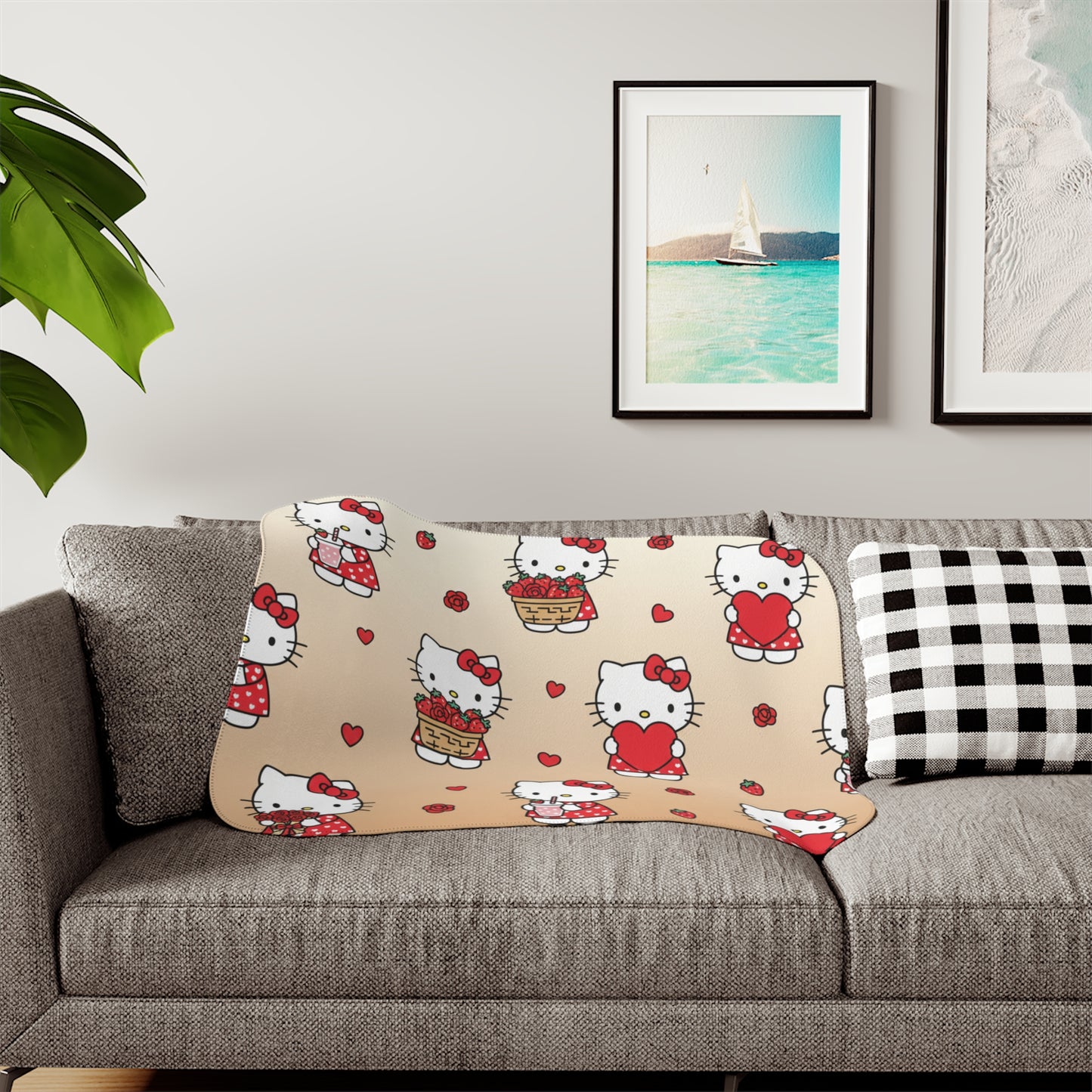 Kawaii Beige Sherpa Blanket — Valentine's Day Gift for Her