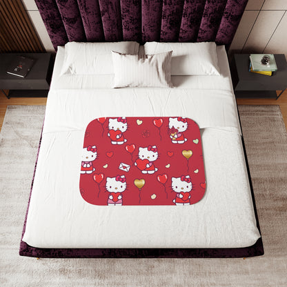 Hello Kitty Valentine Sherpa Blanket — Reversible Red Patterned & Cozy Beige