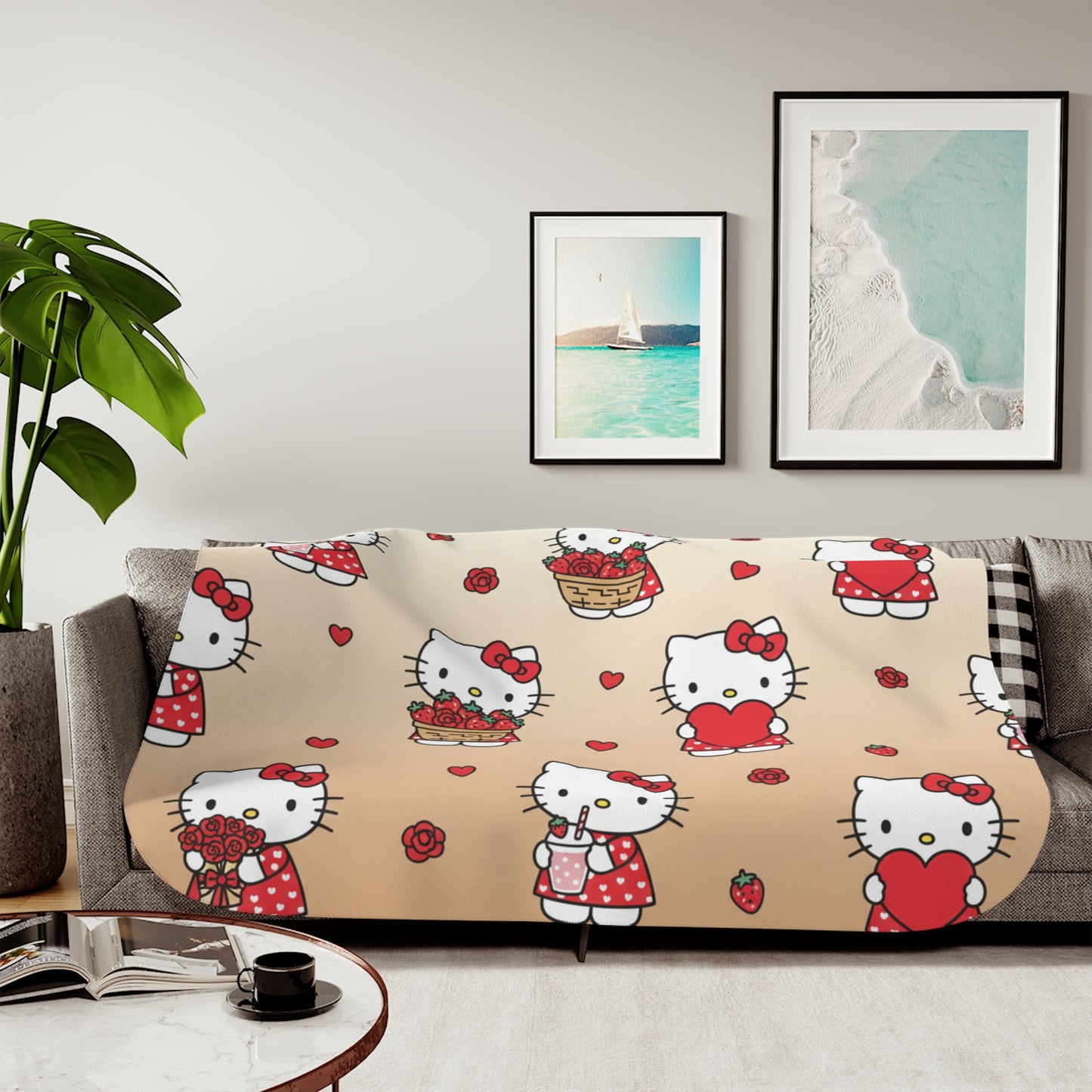 Kawaii Beige Sherpa Blanket — Valentine's Day Gift for Her