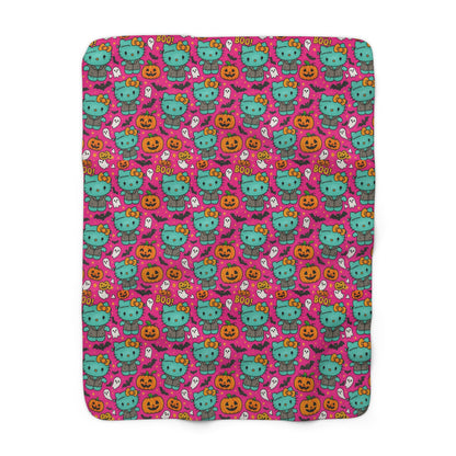 Sherpa Blanket Franken-pink Halloween - Hello Kittyy Blanket Store
