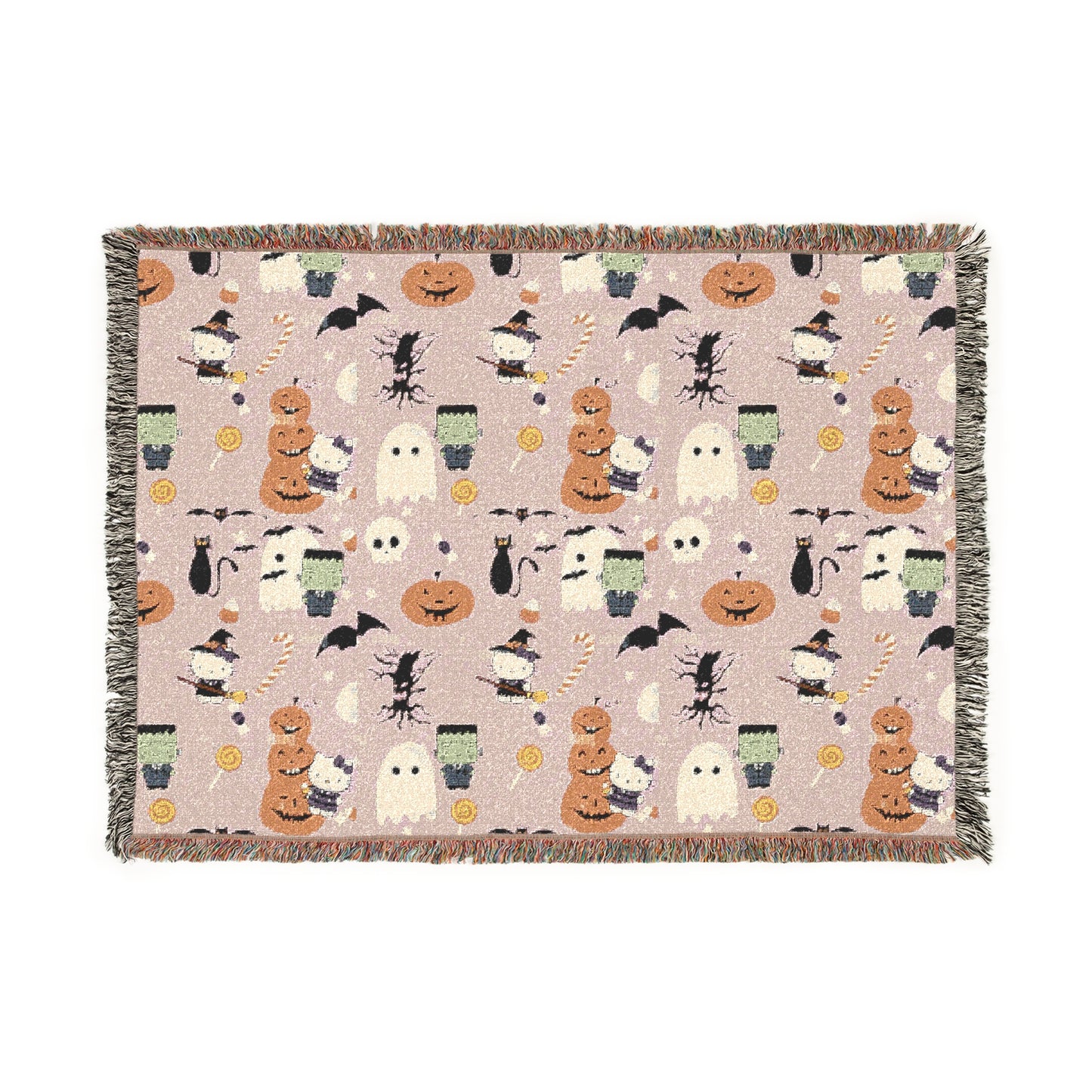 Woven Blanket - Frankenstein Hello Kitty Halloween Pumpkins