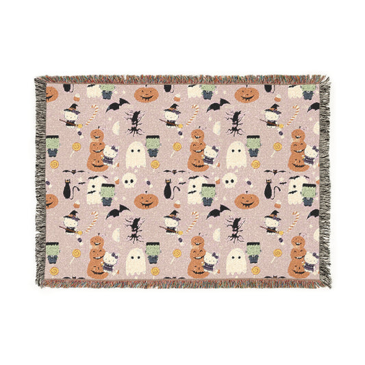 Woven Blanket - Frankenstein Hello Kitty Halloween Pumpkins