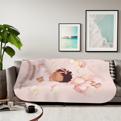 Cozy Sherpa Blanket with Cute Clouds and Rainbow Design