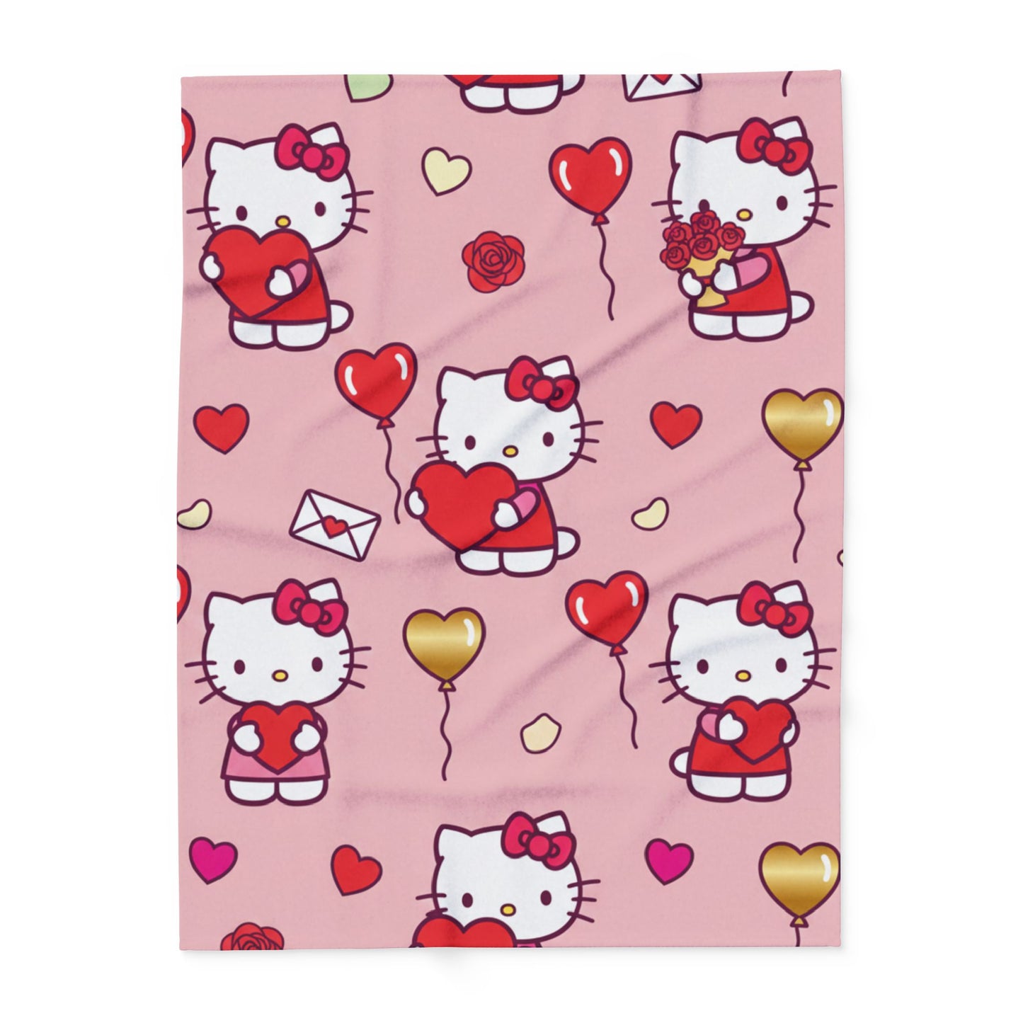 Hello Kitty Valentine Plush Fleece Blanket — Cute Pink Heart Pattern, Cozy Gift for her