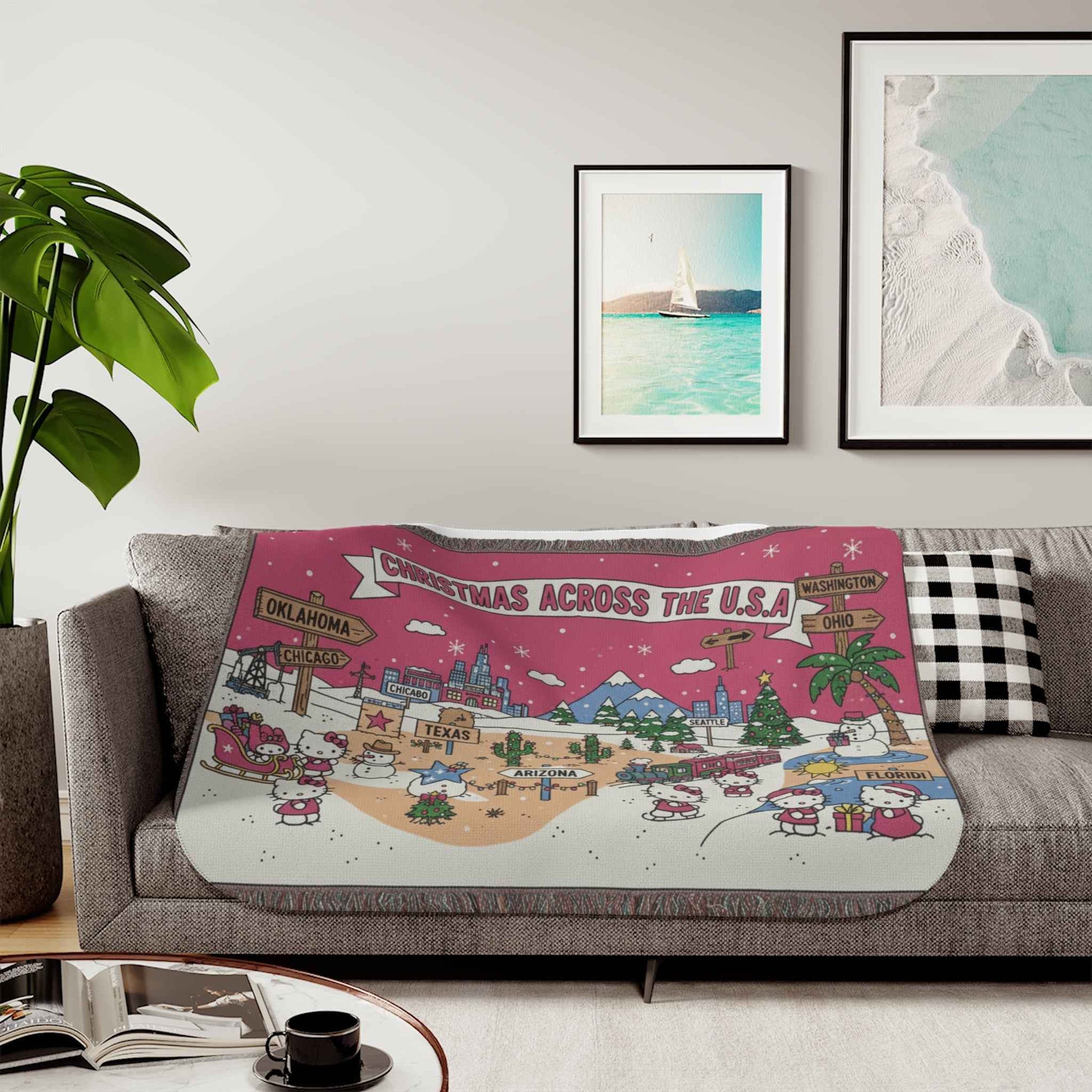 Hello Kitty Pink Christmas Sherpa Blanket — Two-Tone Cozy Throw (Across USA)