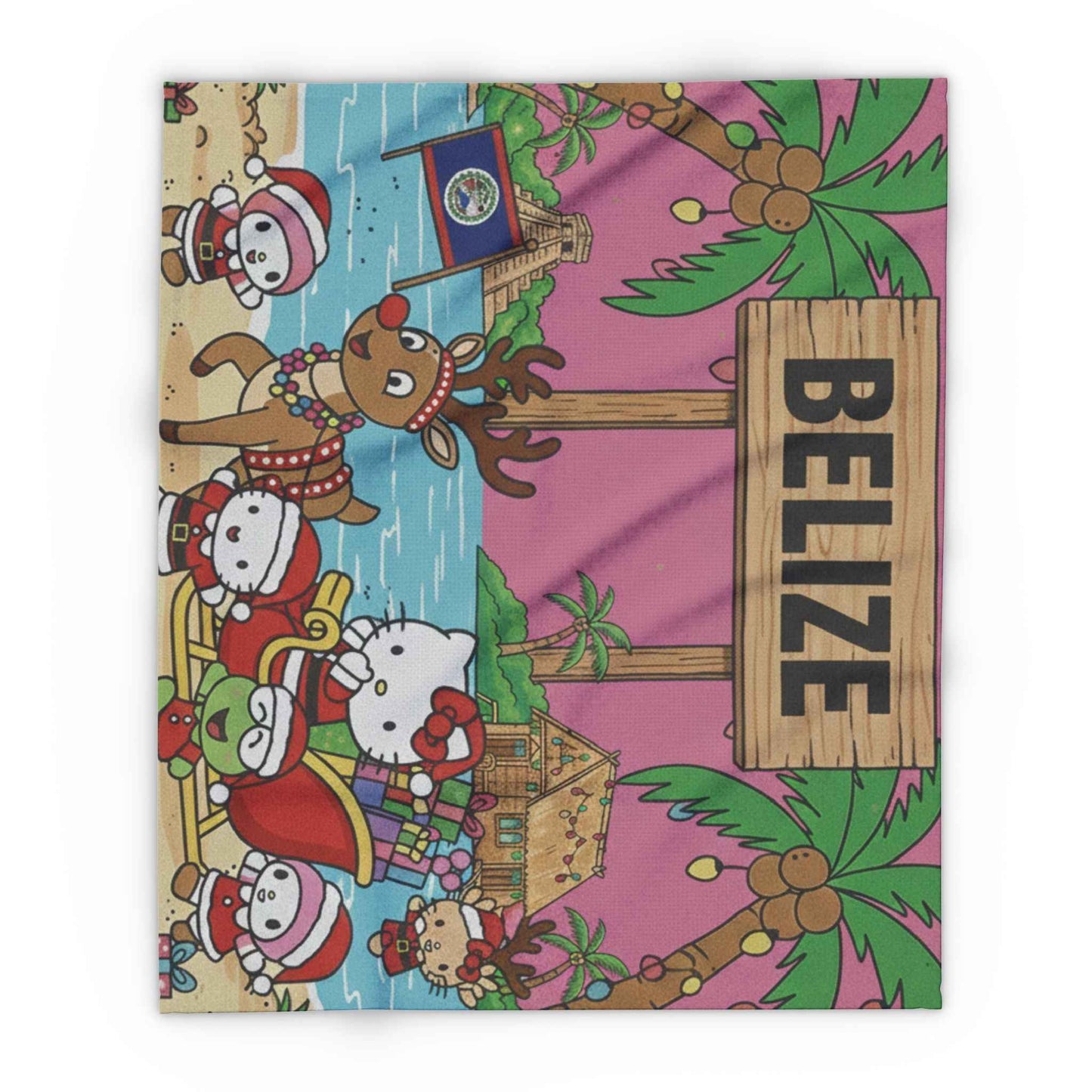Belize Holiday Arctic Fleece Blanket — "Christmas Hello Kitty Tropical"