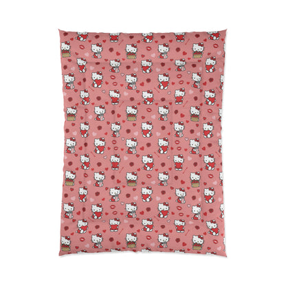 Hello Kitty Hearts Comforter — Cute Pink Cat Pattern Bedding for Kids & Teens