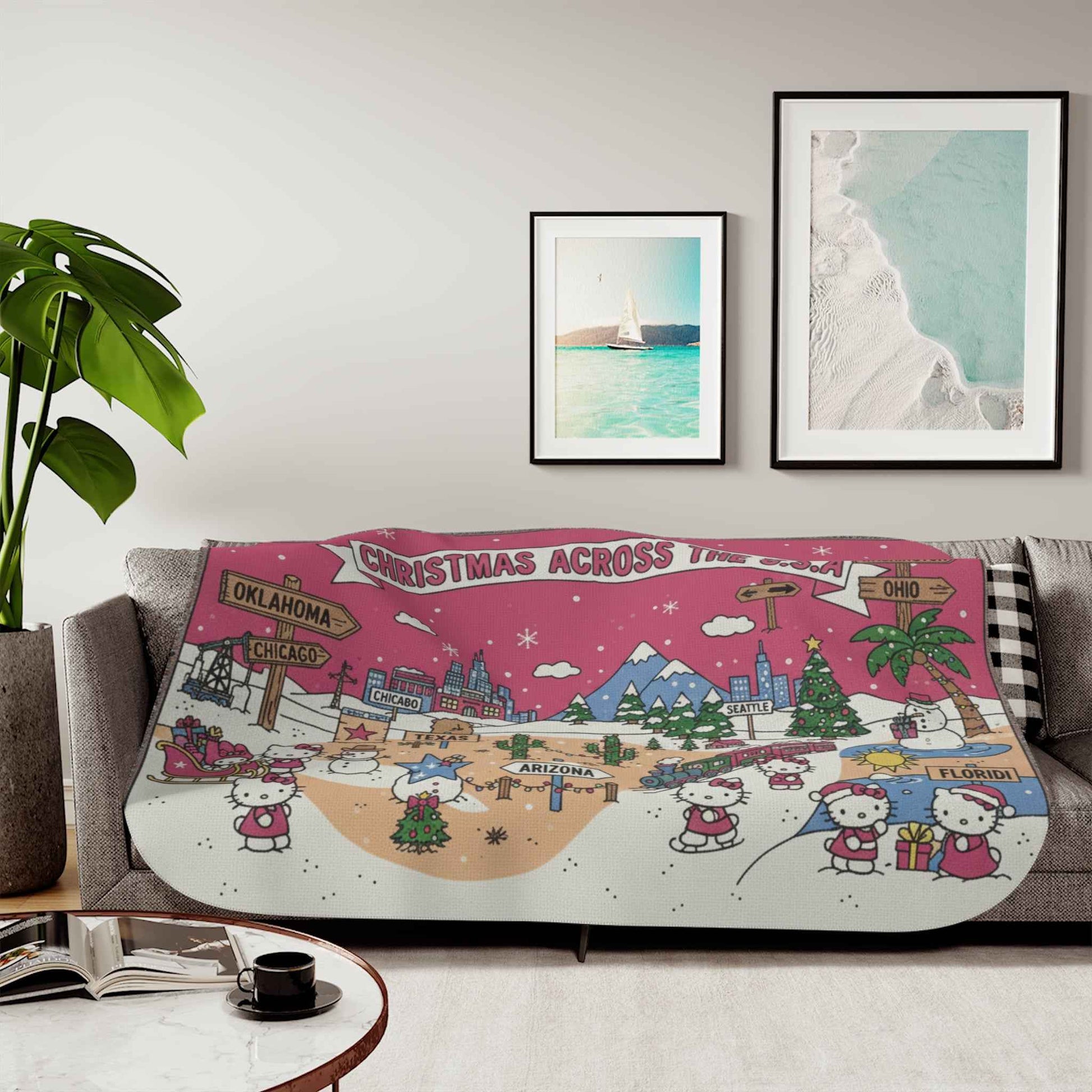 Hello Kitty Pink Christmas Sherpa Blanket — Two-Tone Cozy Throw (Across USA)