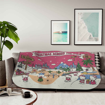 Hello Kitty Pink Christmas Sherpa Blanket — Two-Tone Cozy Throw (Across USA)