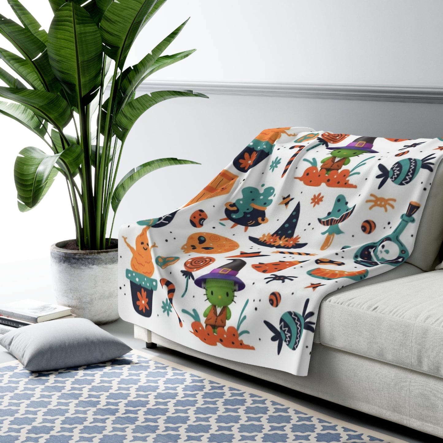 Sherpa Fleece Blanket - Frankenstein Hello Kitty Design with lollipos