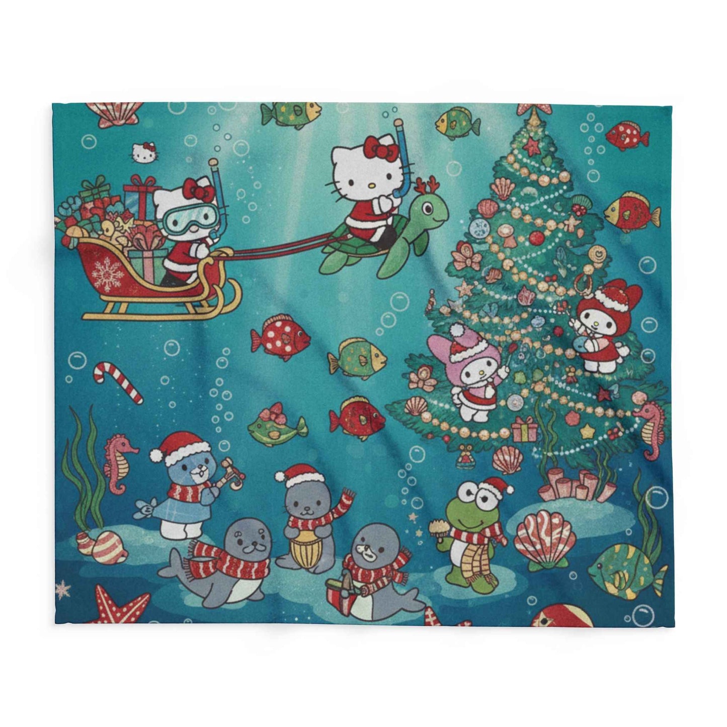 Arctic Fleece Blanket — Underwater Christmas Tree & Santa Sleigh Holiday Throw