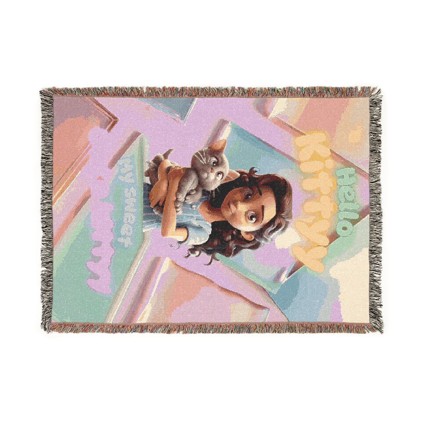 Woven Blanket - Barbie and Hello Kitty Design, Multi-Color