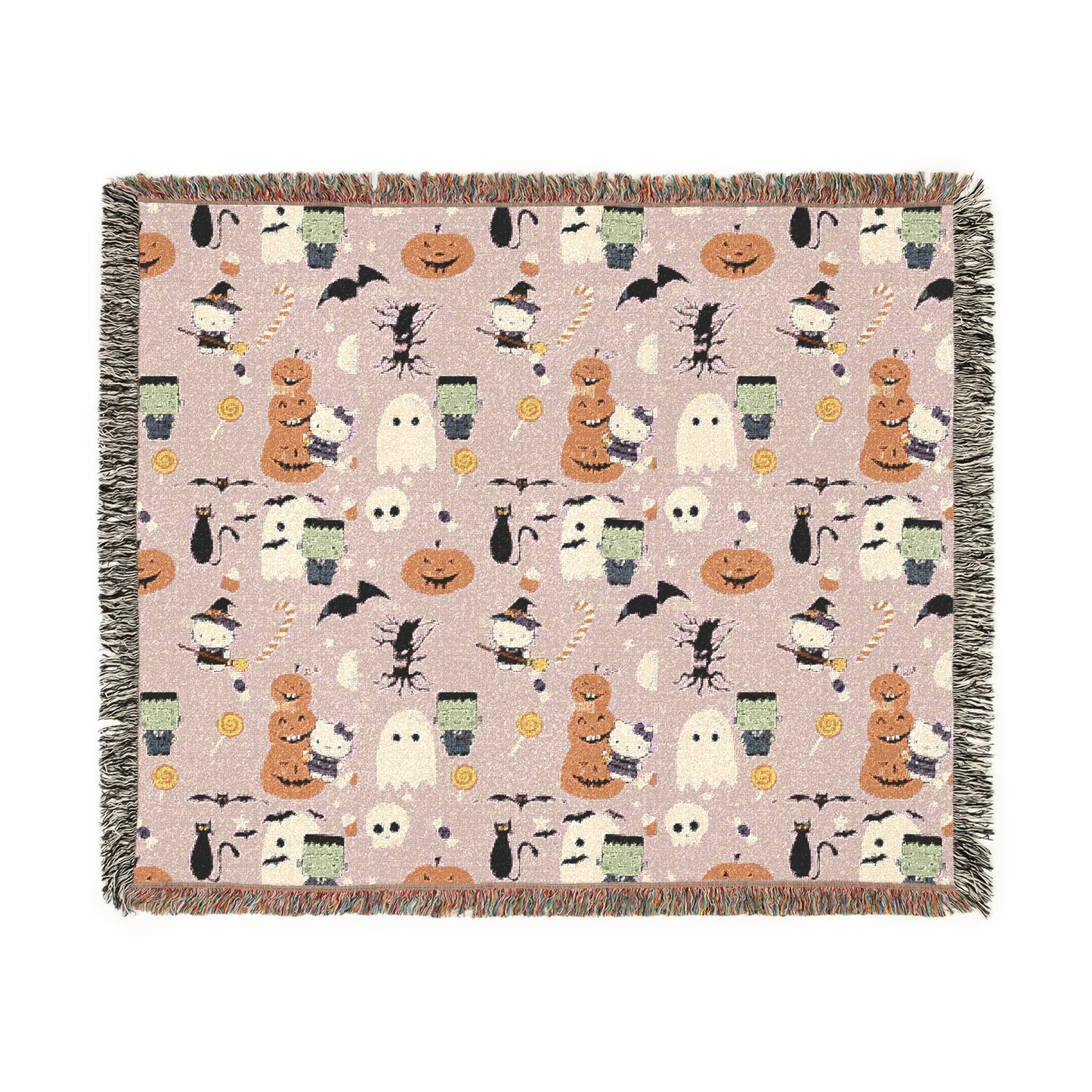 Woven Blanket - Frankenstein Hello Kitty Halloween Pumpkins