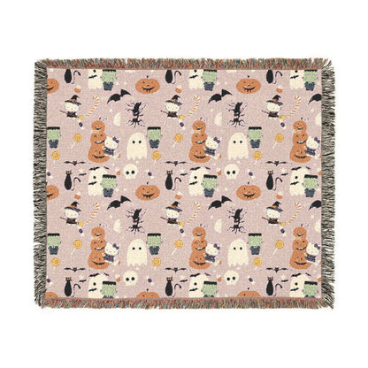 Woven Blanket - Frankenstein Hello Kitty Halloween Pumpkins