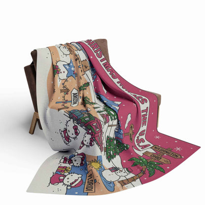 Hello Kitty Pink Christmas Arctic Fleece Blanket — Traveling USA Holiday Throw