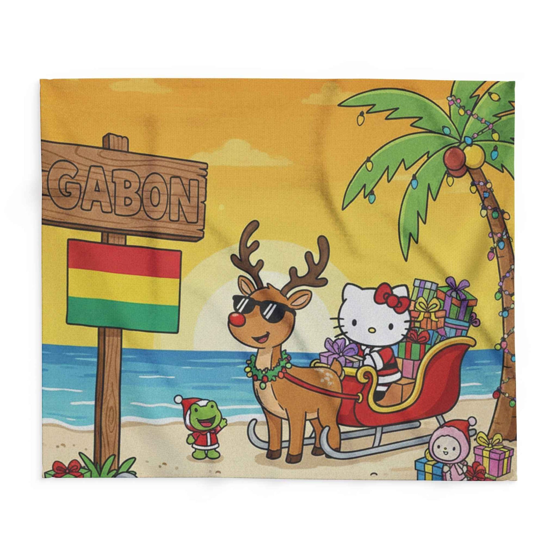 Hello Kitty Tropical Christmas Fleece Blanket — Gabon Beach Holiday Throw