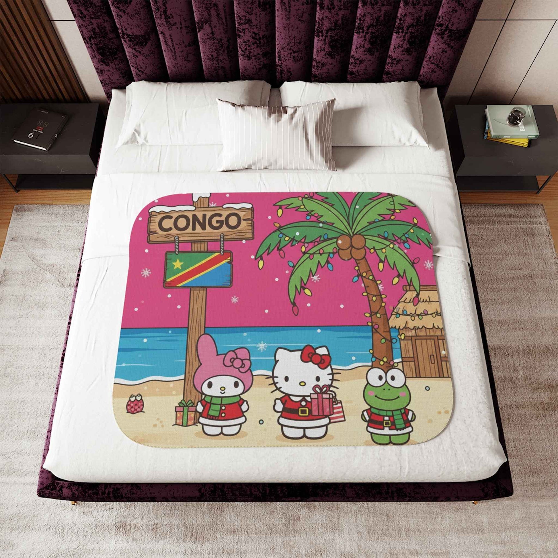 Hello Kitty Congo Beach Reversible Sherpa Blanket — Cozy Two-Color Throw