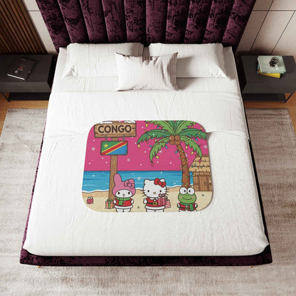 Hello Kitty Congo Beach Reversible Sherpa Blanket — Cozy Two-Color Throw