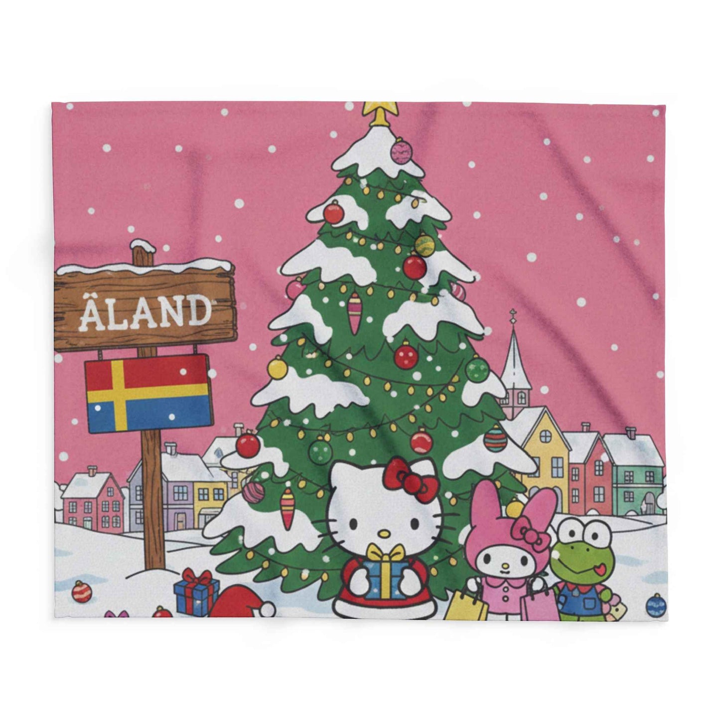 Hello Kitty Åland Christmas Fleece Blanket — Cute Holiday Tree Throw