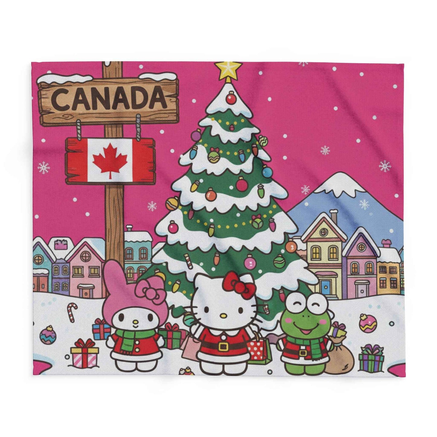 Canadian Christmas Fleece Blanket — Cute Hello Kitty Winter Holiday Throw