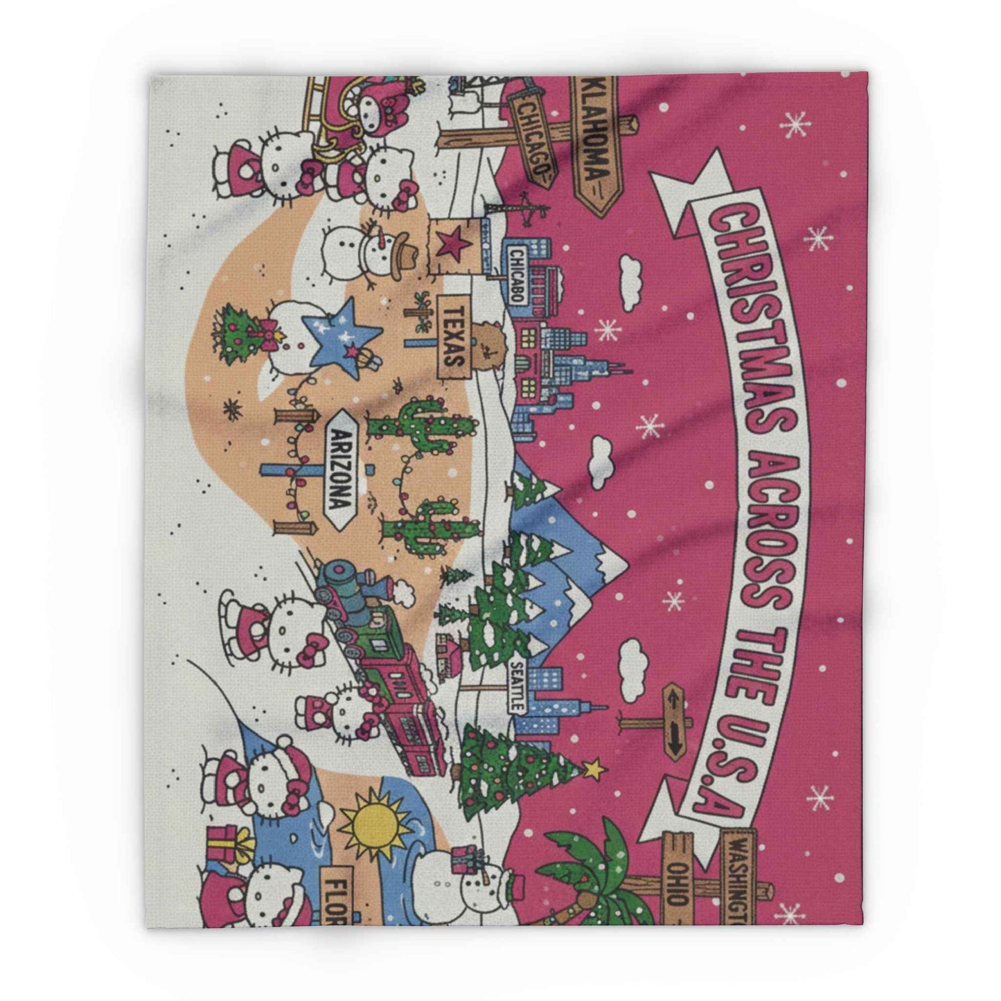 Hello Kitty Pink Christmas Arctic Fleece Blanket — Traveling USA Holiday Throw