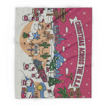 Hello Kitty Pink Christmas Arctic Fleece Blanket — Traveling USA Holiday Throw