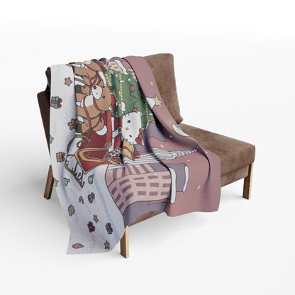 Hello Kitty Santa Sleigh Fleece Blanket – Cute Christmas Tree Holiday Throw