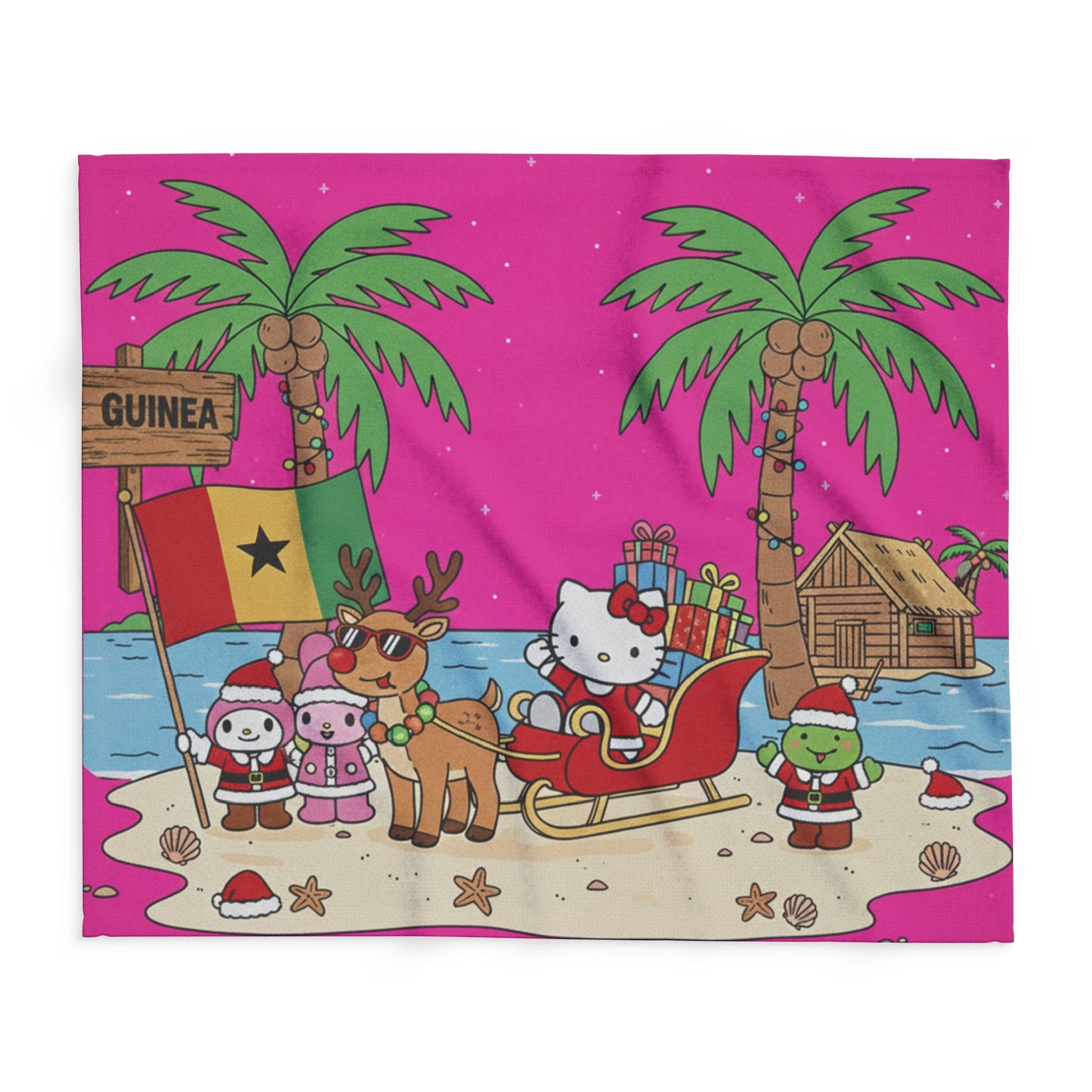 Hello Kitty Pink Christmas Arctic Fleece Blanket — Tropical Guinea Holiday Design