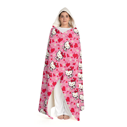 Hooded Sherpa Fleece Blanket - Hello Kitty Valentines Day Theme