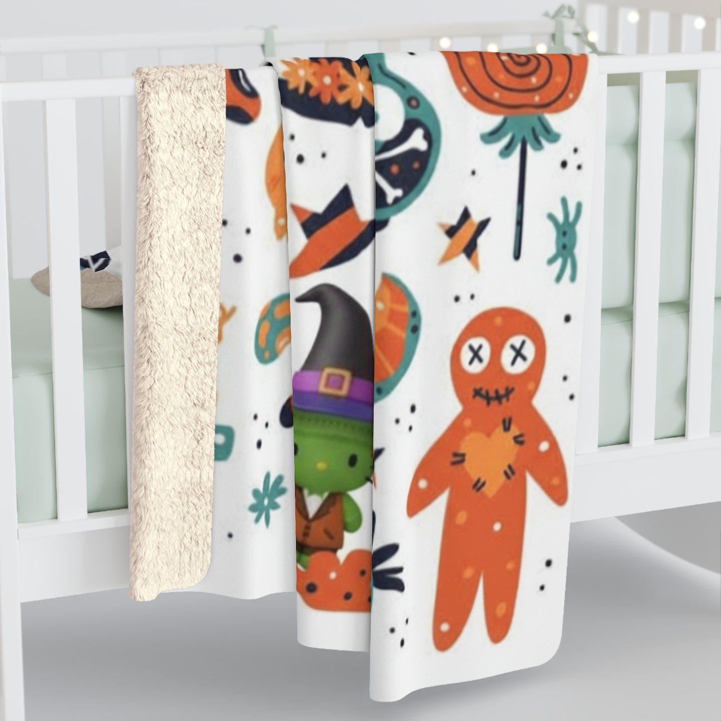 Sherpa Fleece Blanket - Frankenstein Hello Kitty Design with lollipos