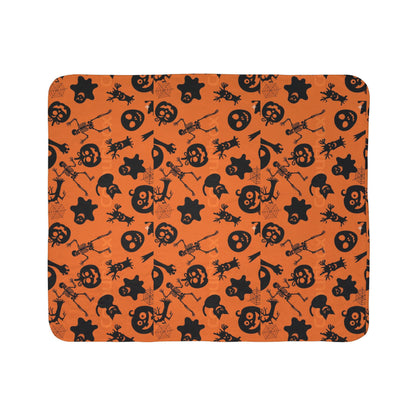 Halloween Fleece Sherpa Blanket, Cozy Fall Decor, Spooky Season Gift, Trick or Treat Blanket, Halloween Party Essential