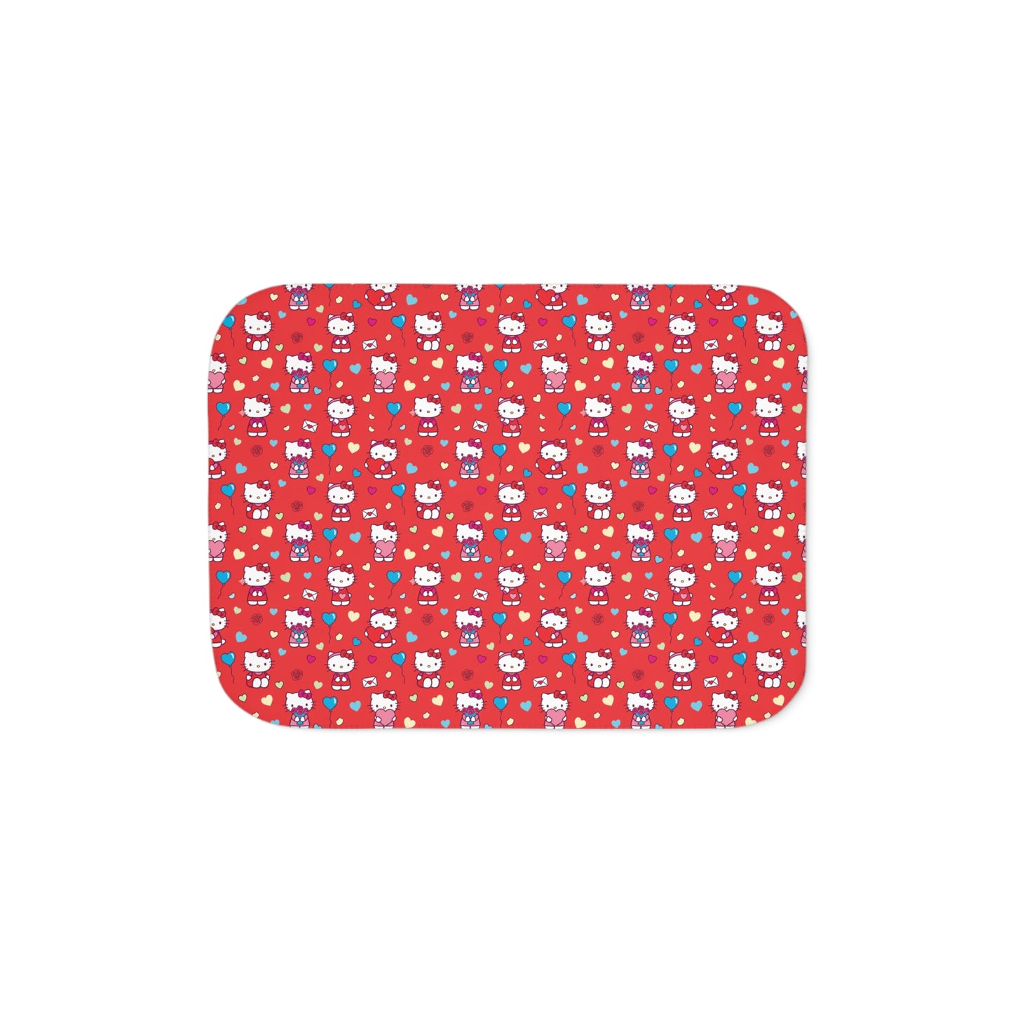 Hello Kitty Red Pattern Sherpa Blanket — Cozy Reversible Throw red blue hearts