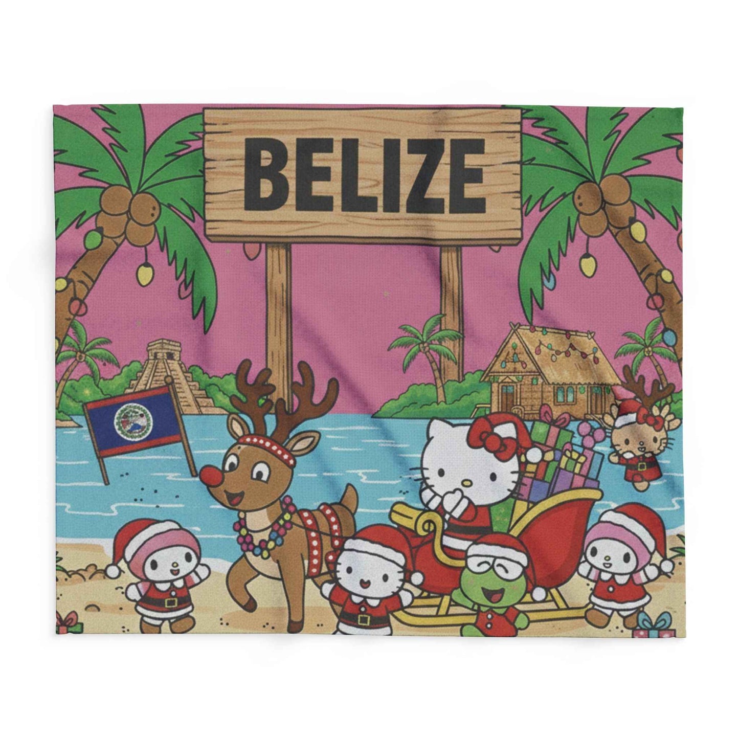 Belize Holiday Arctic Fleece Blanket — "Christmas Hello Kitty Tropical"