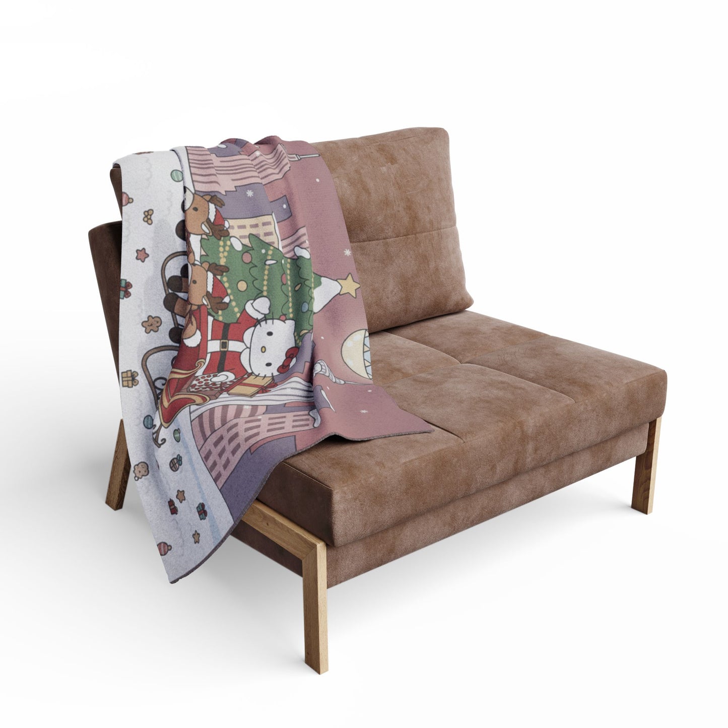 Hello Kitty Santa Sleigh Fleece Blanket – Cute Christmas Tree Holiday Throw