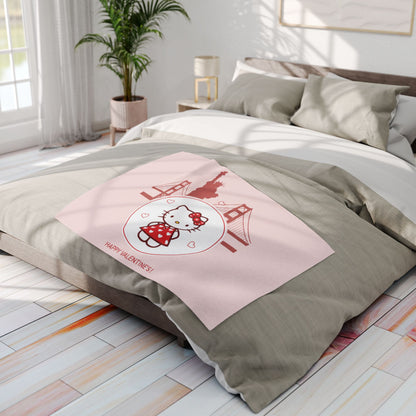 Hello Kitty Valentine Arctic Fleece Blanket – Cute San Francisco Statue of Liberty & Golden Gate Design