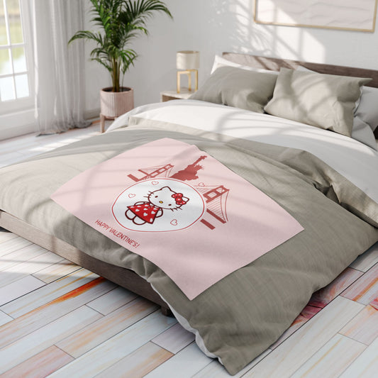 Hello Kitty Valentine Arctic Fleece Blanket – Cute San Francisco Statue of Liberty & Golden Gate Design