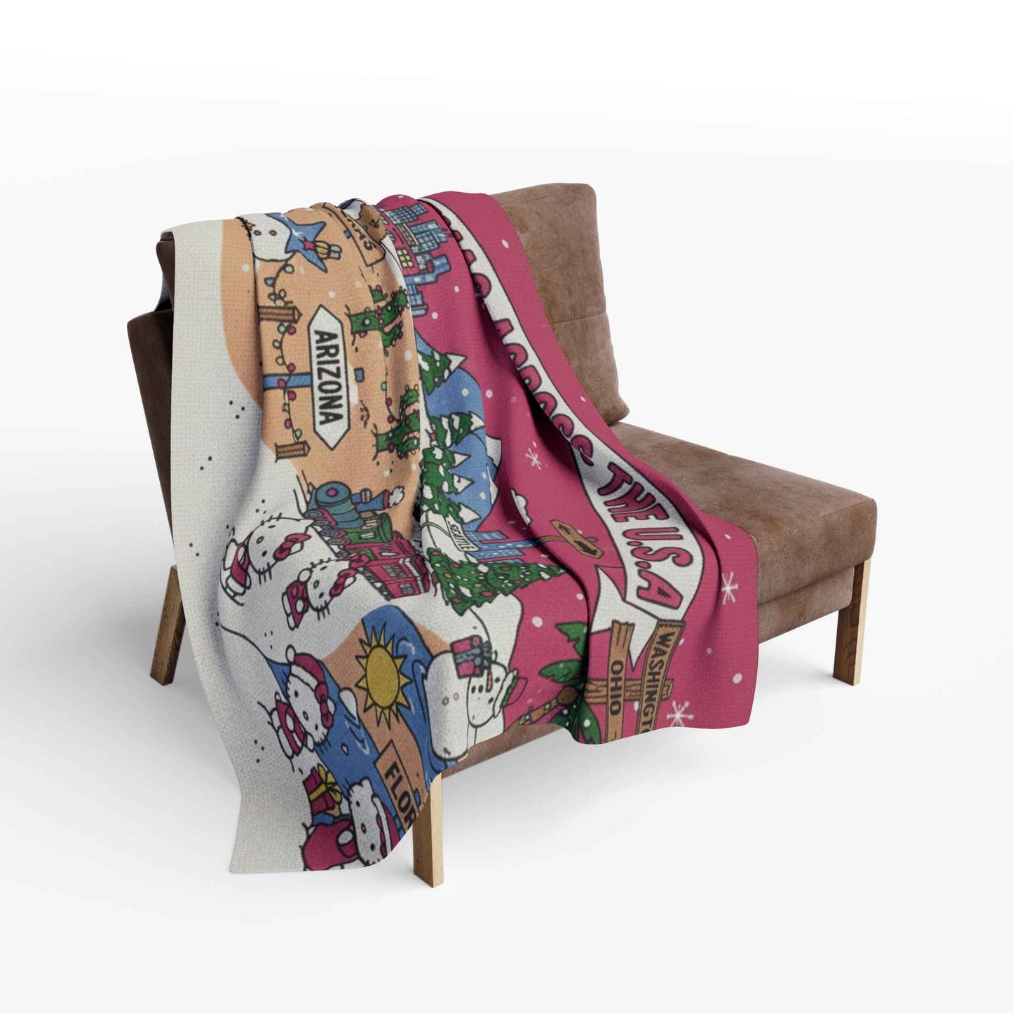 Hello Kitty Pink Christmas Arctic Fleece Blanket — Traveling USA Holiday Throw