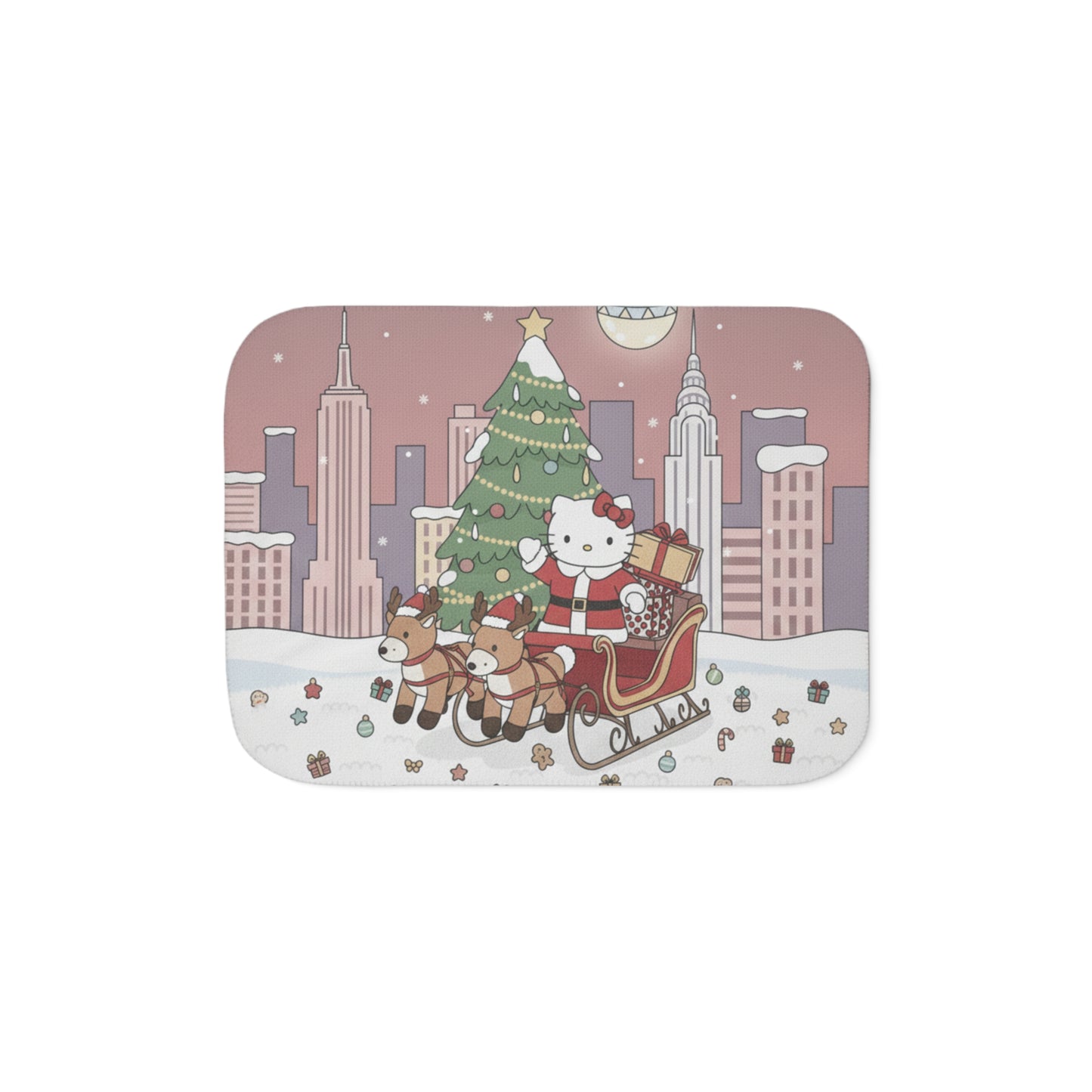 Christmas Kitty Sherpa Blanket — Festive Reindeer Sleigh Throw