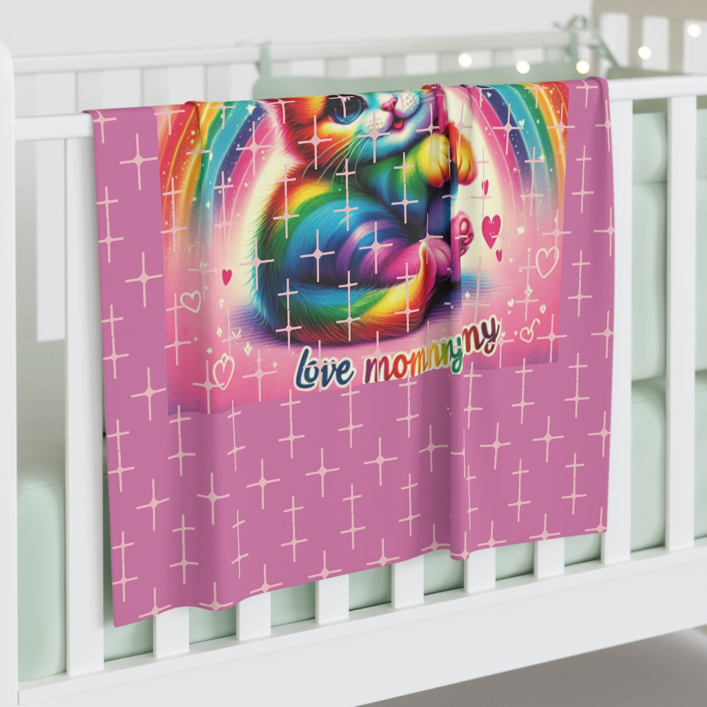 Swaddle Blanket Pink Kitty Rainbow