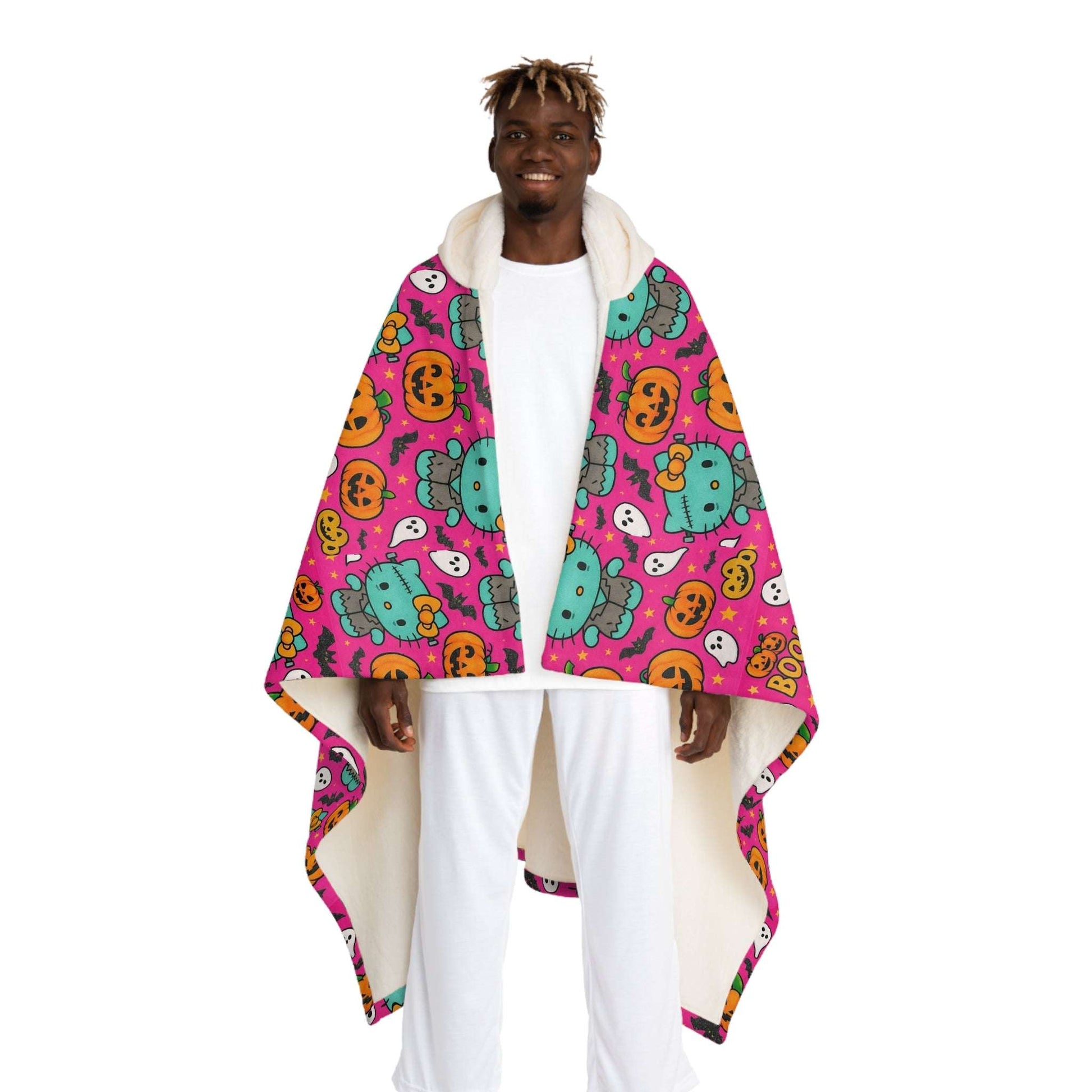 Hooded Sherpa Fleece Blanket - Pink Frankenstein Halloween Lover Gift