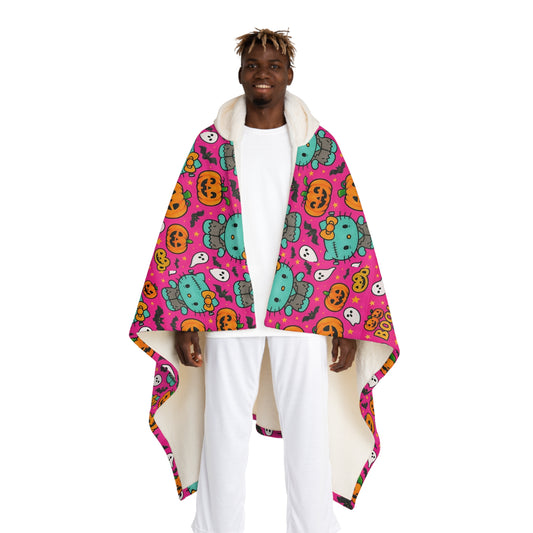 Hooded Sherpa Fleece Blanket - Pink Frankenstein Halloween Lover Gift