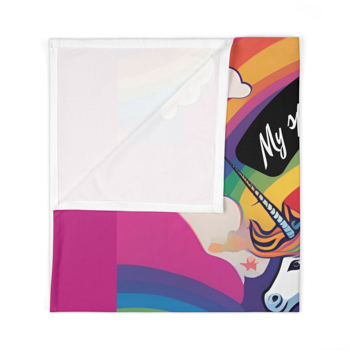 Swaddle Blanket - Rainbow Unicorn Let's Fly Together Design