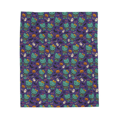 Halloween Cat Velveteen Plush Blanket purple - Hello Kittyy Blanket Store