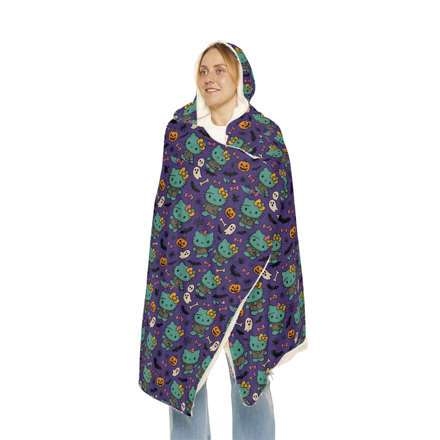 Wearable Snuggle Blanket - Frankenstein Design - Purple with Pink Bows - Halloween - Hello Kittyy Blanket Store