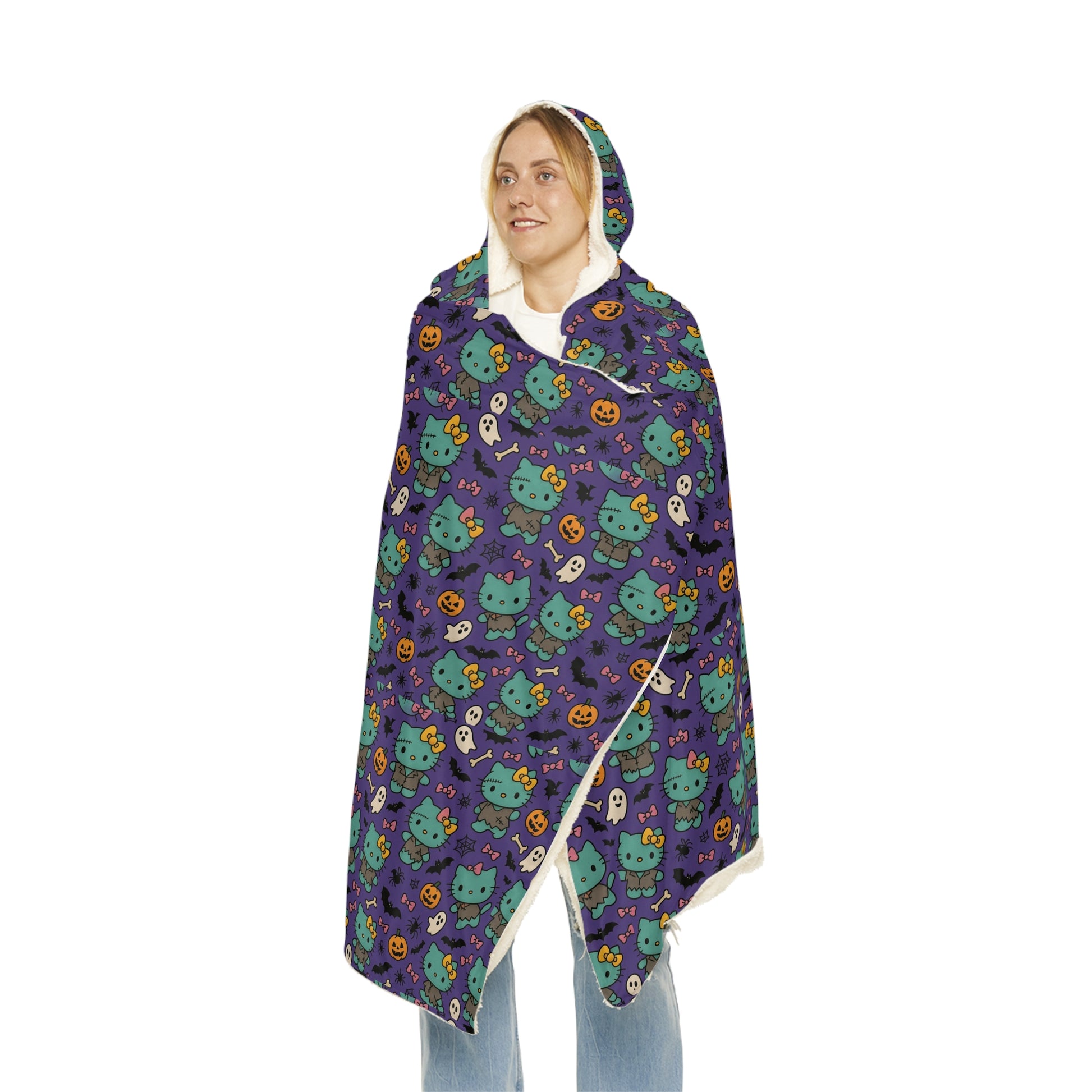 Wearable Snuggle Blanket - Frankenstein Design - Purple with Pink Bows - Halloween - Hello Kittyy Blanket Store