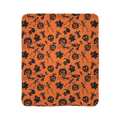 Halloween Fleece Sherpa Blanket, Cozy Fall Decor, Spooky Season Gift, Trick or Treat Blanket, Halloween Party Essential