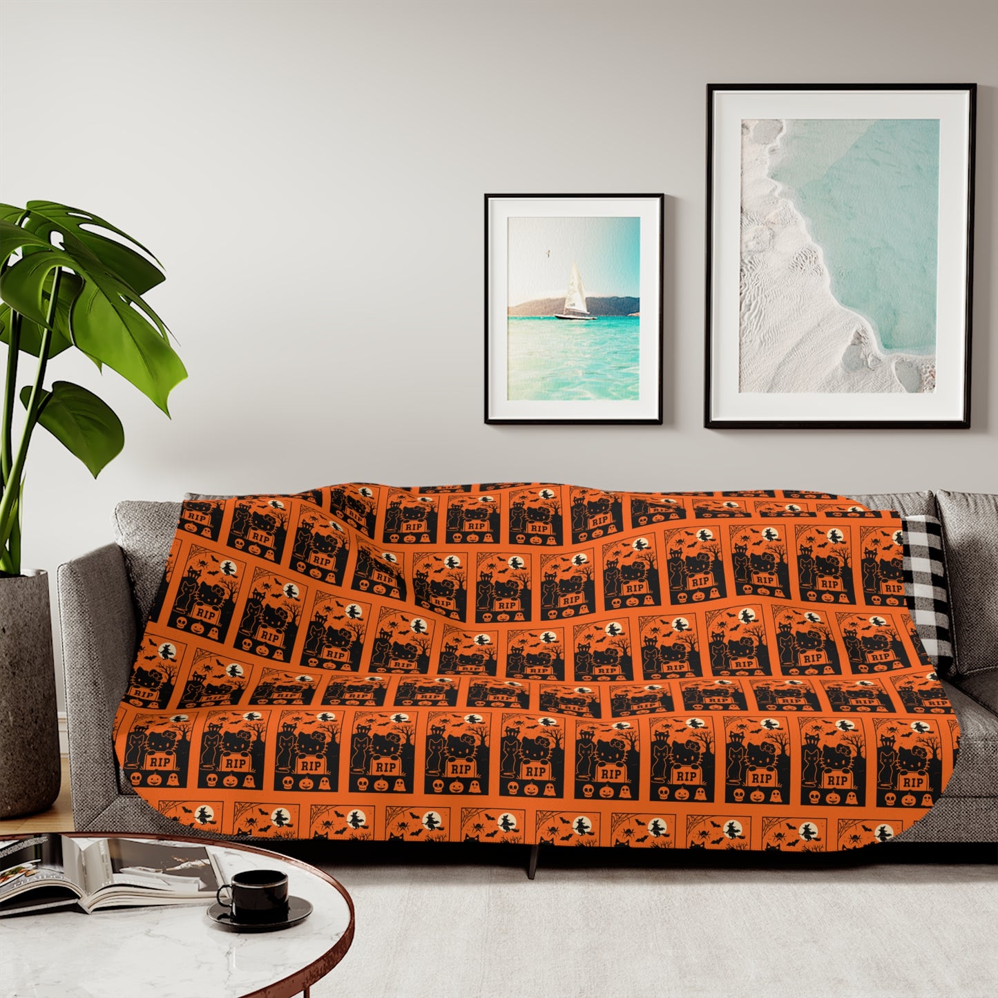 Sherpa Blanket - Black Hello Kitty Orange Blanket