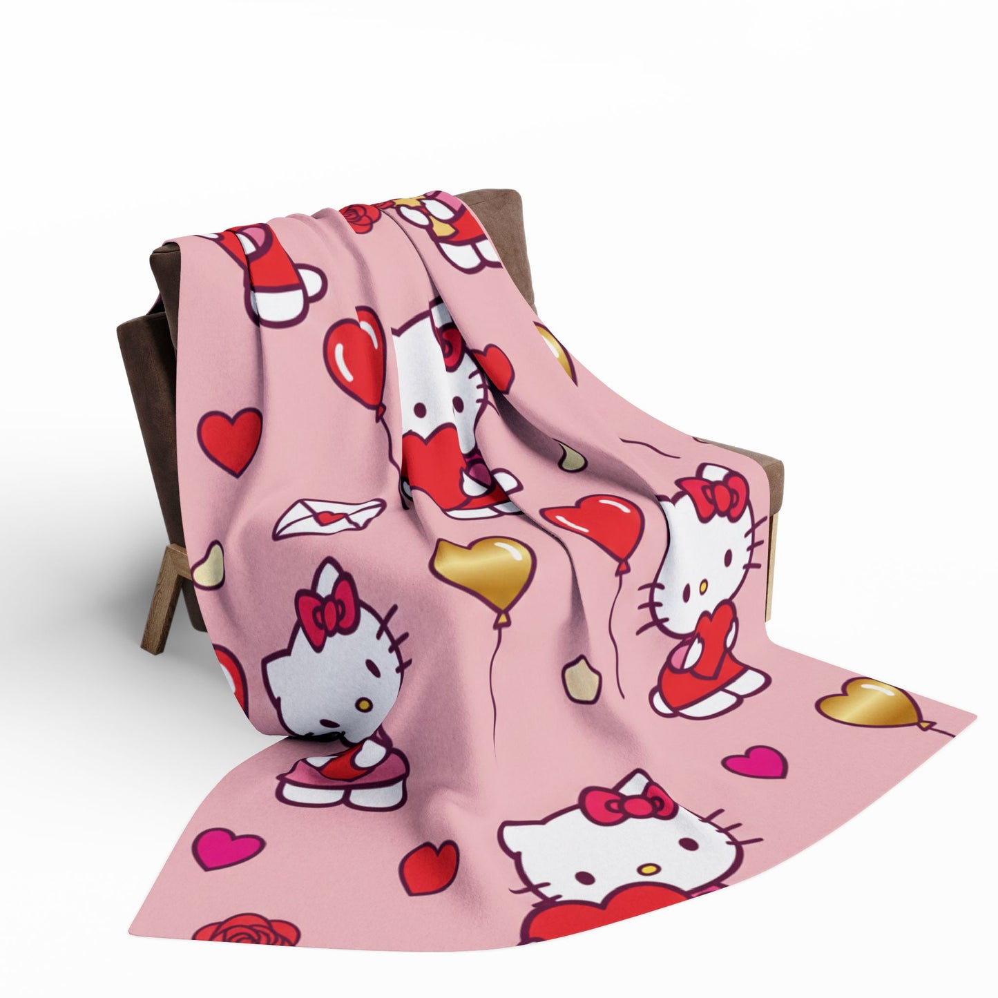 Hello Kitty Valentine Plush Fleece Blanket — Cute Pink Heart Pattern, Cozy Gift for her