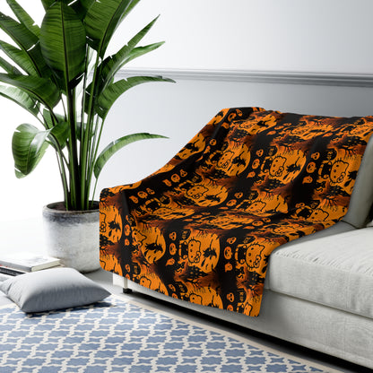 Sherpa Blanket - Hello Kitty Orange Black Halloween Decor sanrio